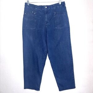 Frayed Barrel Jeans Womens 16/33 Blue Elastic Waist Tapered Leg  Denim Pants
